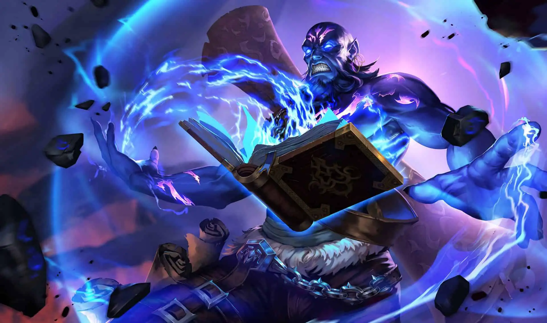 Ryze, the Rune Mage holding his Rune Page Spellbook